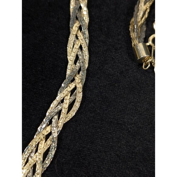 Vintage Braided Nugget Style Chain Two Tone Statement Necklace 24 inch - Picture 9 of 11